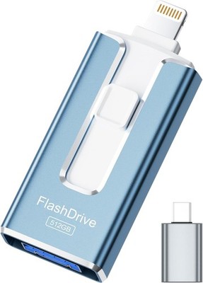 SUDEHO SUD2503 MFi Certified Flash Drive Sky Blue 512GB for Apple iPhone & iPad
