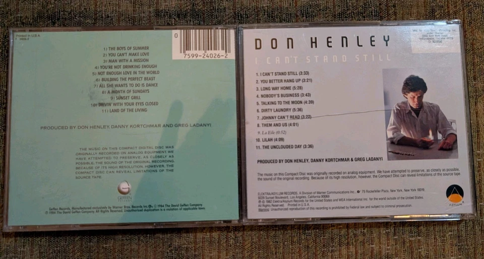 Don Henley CD Lot Building The Perfect Beast and I Can't Stand Still Eagles — 第 2/3 张图片
