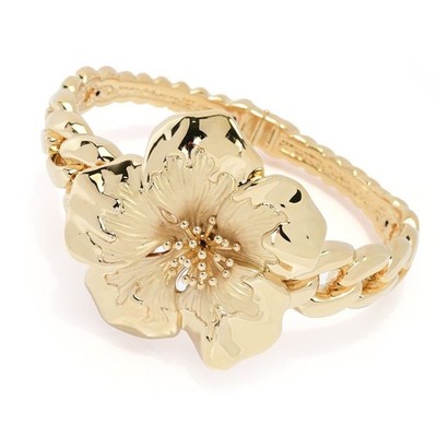 Graziella 23K vergoldet Electroform Hibiskus Panzer Glieder Manschette Armband