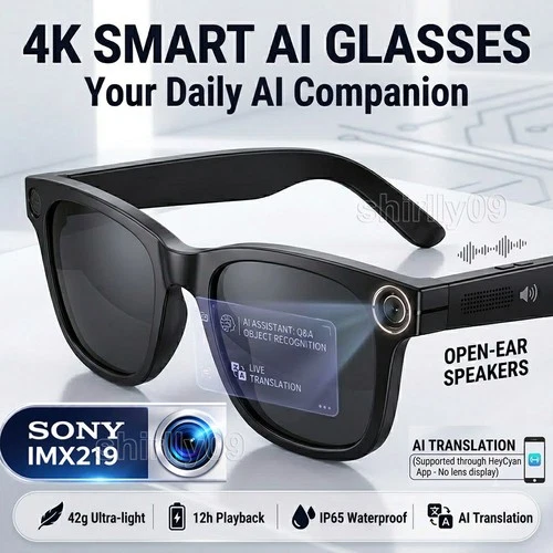 AI Smart Glasses HD Camera Video Recording Translation Bluetooth Sunglasses Lens