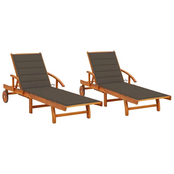Sonnenliegen 2 StüCk Mit Auflagen Massivholz Akazie GartenmöBel Outdoor-image