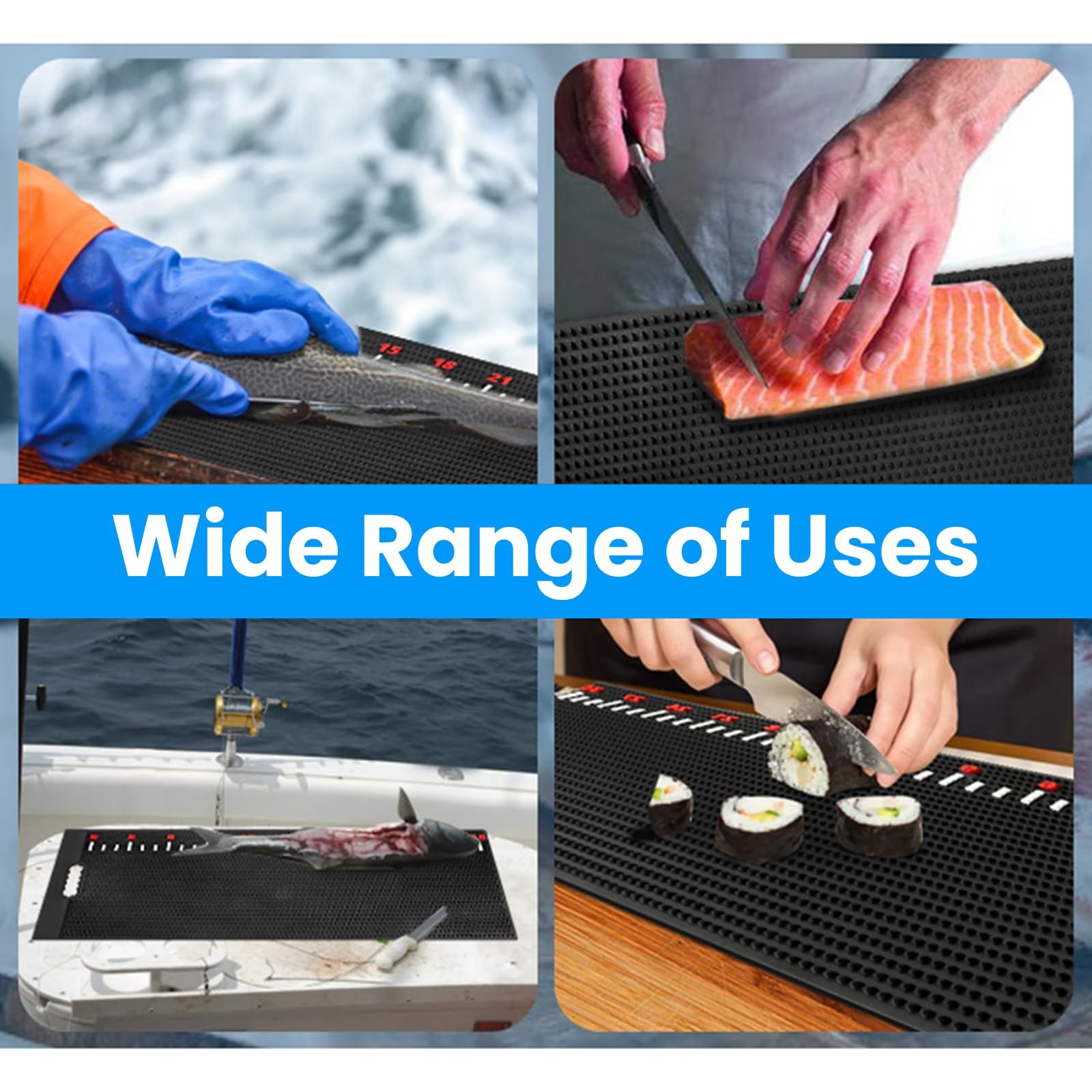 Fish Cleaning Mat, 32 inch Large Fish Fillet Mat with Ruler NonSlip Portable ...