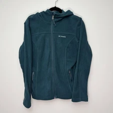 Columbia Fleece Full Zip Hooded Jacket Womens Medium Teal Green Outdoor