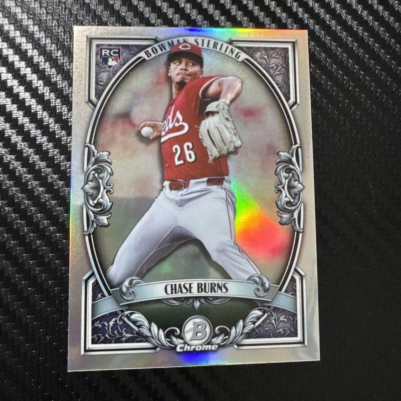 2026 Bowman Chrome #BST-10 Chase Burns RC - Sterling Refractor - Cincinnati Reds