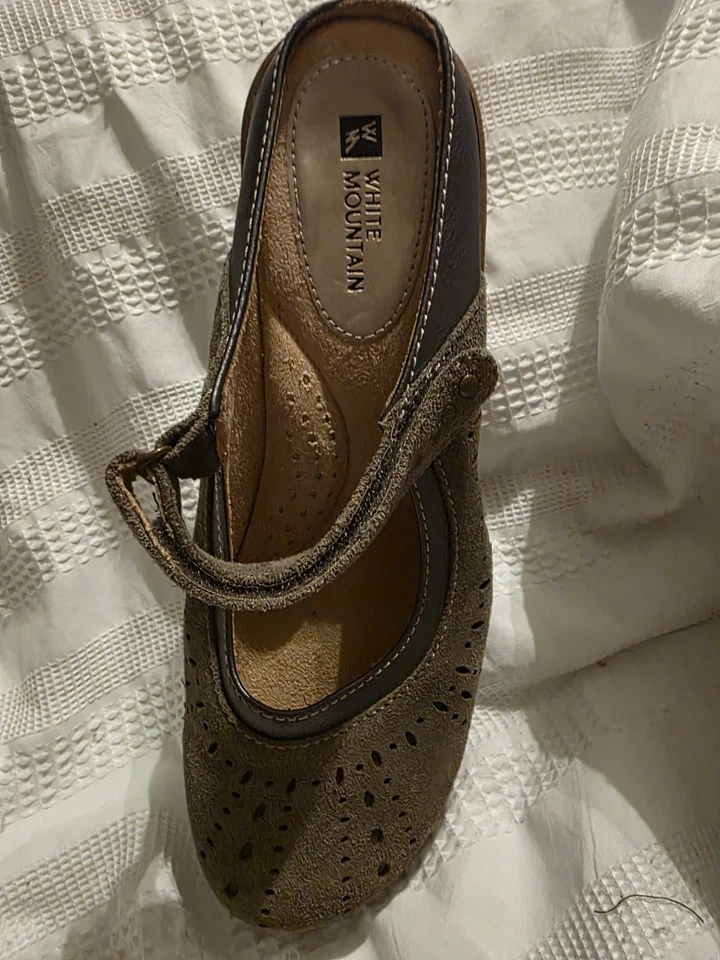 Белые горные туфли женские 91/2 М сабо с болиголовом зеленые кожаные с закрытым носком - Изображение 2 из 4