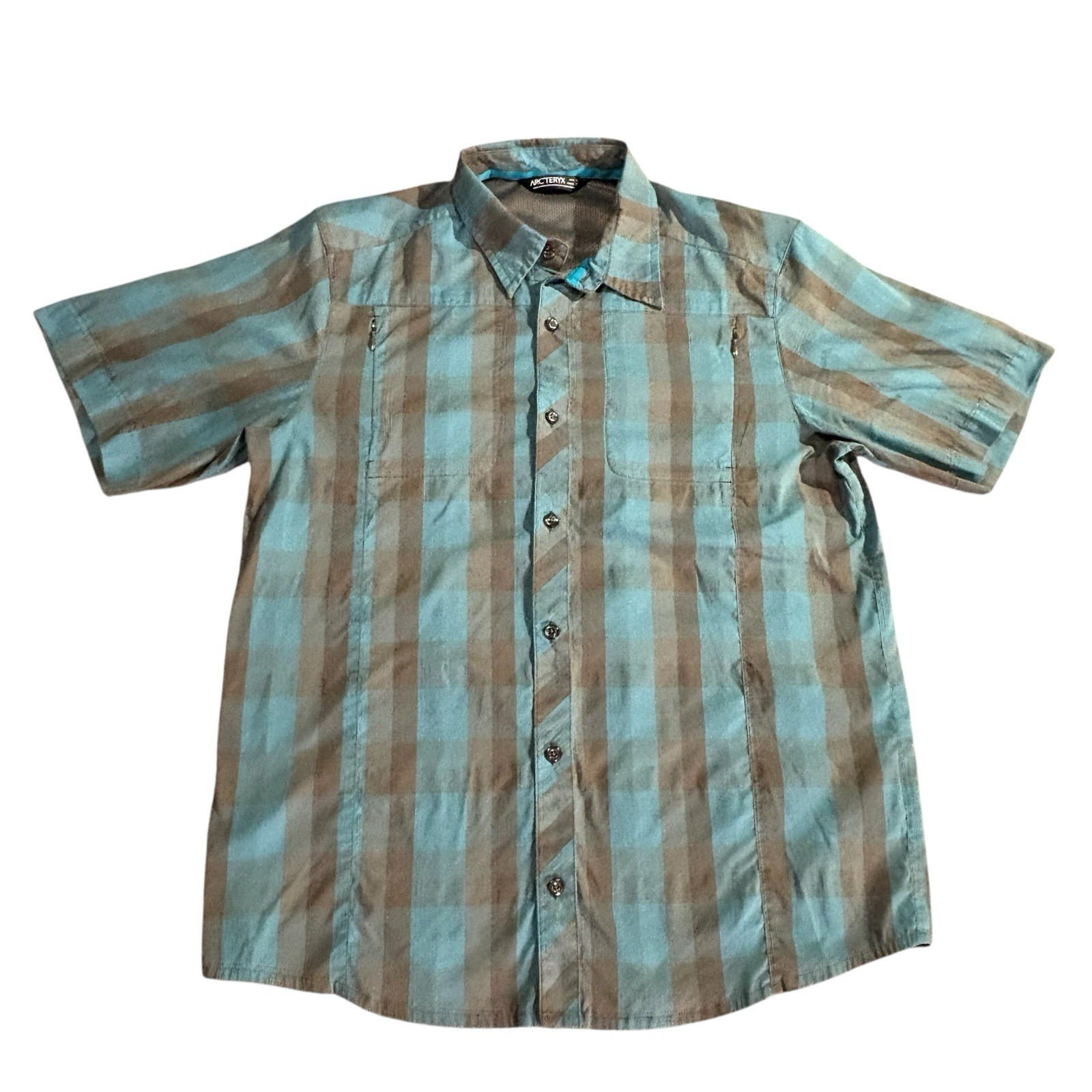 ARC'TERYX Arcteryx Camicia Uomo S Blu Manica Corta Escursionismo Outdoor Zip Tasca Plaid Maglia