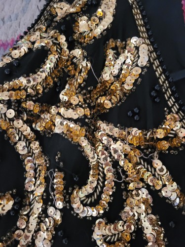 VTG womens 10 Niteline Della Roufogali silk beaded sequins black cocktail dress - Picture 3 of 6
