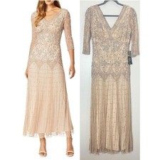 Pisarro Nights Dress 2 Tan Lace Sequin Beaded Mother of the Bride Wedding Guest