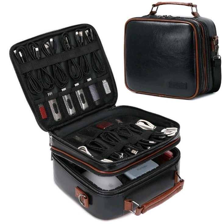 Electronics Travel Organizer Large Electronic Accessories Cable Leather Case