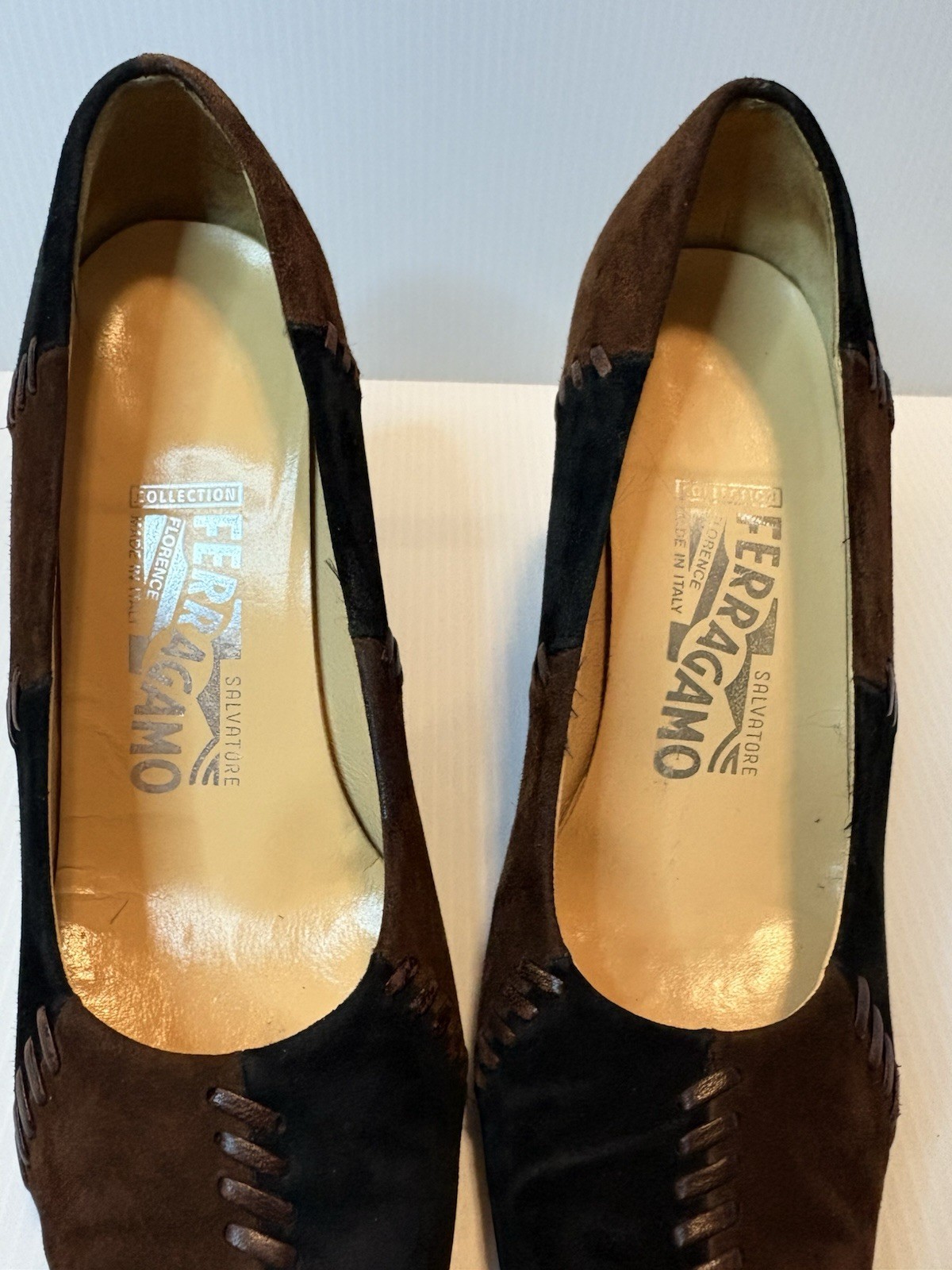 SALVATORE FERRAGAMO BROWN/BLACK PATCHWORK SUEDE W… - image 14