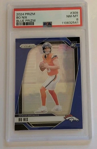 2024 Panini Prizm #309 Bo Nix **Blue Retail** ~SSP~ Ultra Rare Case Hit PSA 8