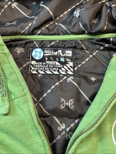 Giacca Quicksilver Vintage Y2K Staccabile Pelliccia Ecopelliccia Cappuccio Verde Zip Uomo XL - Foto 4 di 18