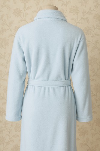 Kim Rogers hellblau Plüsch Fleece Morgenmantel L | Schalkragen Gürtel 48" Lounge - Bild 4 von 5