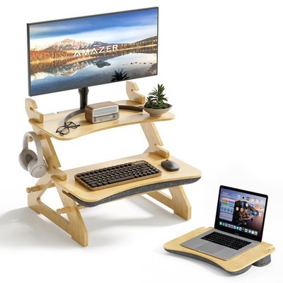 Amazer Standing Desk Converter 22 Inch Bamboo Small Sit Stand Up Desk Riser Lap