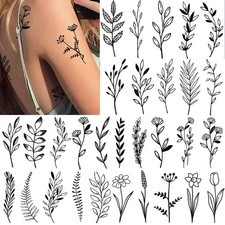 Tazimi 12 Sheets Black Flower Temporary Tattoos for Women Girls Small, black