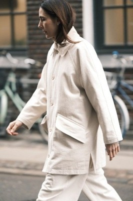フル $412 NWT 7115 by Szeki Mid-Length Duster Coat Unisex Off White