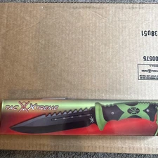 Tac Xtreme 12" Black Blade Green & Black Handle w/ Sheath & Lanyard TX-074GB