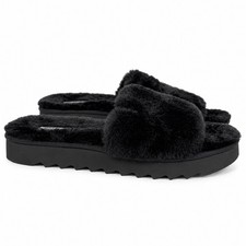 Koolaburra by UGG Womens 7 Black Furr-ah Faux Fur Slide Slippers Platform