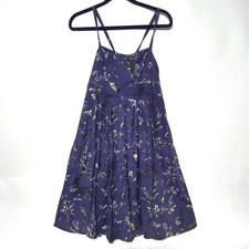 Gap Sundress Women L Blue Floral Butterfly Linen Blend Empire Waist Cottagecore