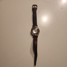 90s Vintage Fossil Armband Uhr Leder, Ziffernblatt perlmutt / gold - SELTEN!