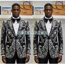 Luxury Crystal Men Suit Wedding Peak Lapel Tuxedo Rhinestone Diamond Blazer