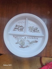 Vintage Fire King Vitrock Little Bo Peep Childs Divided Dish white brown graphic