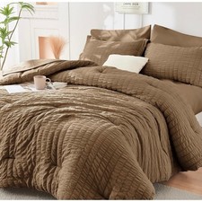HYMOKEGE Brown King Size Comforter Set Seersucker7 Pieces, All Season Luxury