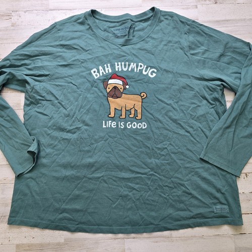 Life is Good Women's Pug Dog Owner Lover Christmas Tee "Bah Humpug" XXXL