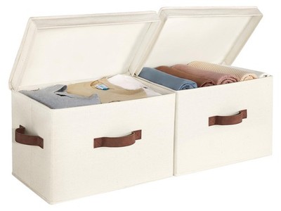 2 PCS Fabric Storage Bins Lid Decorative Boxes Shelves Stackable Basket