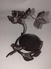 Metal Cast Iron Bird Feeder Sculpted Birds on Branch Bowl Table Top