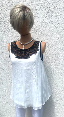 ONLY Cut Out Doppellagiges Spitzen Top Bluse A-Linie weiss schwarz Gr. 38