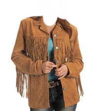 Women Brown Sweden Leather Jacket Antique Cow Lady West Fringes Coat
