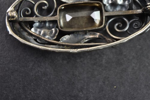 antike formschöne Brosche aus Silber 800 mit Rauchtopas. Art Deco um 1920 - Bild 6 von 6