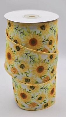 63 mm breites verdrahtetes Sonnenblumenband, 4 Längen, Schleifen, Frühling Sommer, Basteln