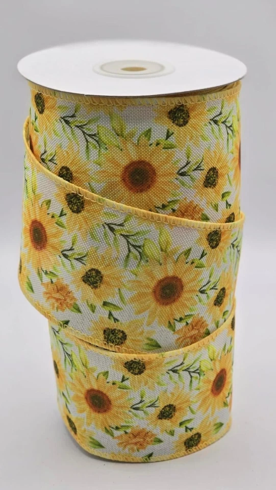 63mm Width Wired Sunflower Ribbon, 4 Lengths, Bows,Spring Summer, Crafting - Image 1 of 1