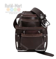 Tool PouchLeather  Bag with 2" Work Belt 10 Pockets 2 Hammer Holder for Handyman
