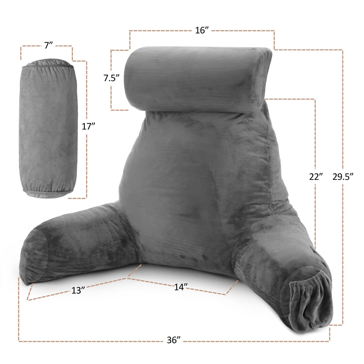 Large Soft Foam Reading & TV Relax Pillow + 2 Neck & Lumbar Pillows with Pockets - Picture 39 of 357