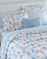 NEW  COZY NAUTICAL BEACH SAILING BOAT WHITE AQUA BLUE COASTAL WATER QUILT SET