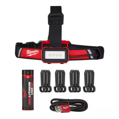Milwaukee Hard Hat Headlamp Light 600 Lumens LED USB Rechargeable Low Profile