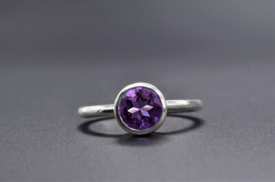 Amethyst Rund Edelstein 925 Sterlingsilber Damen Ring Geschenk Für Sister
