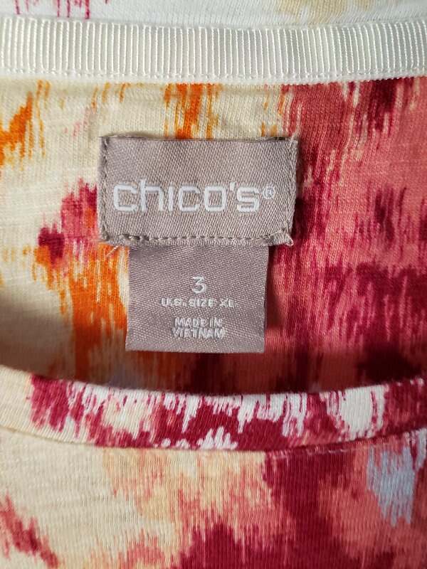 Chico's Size 3 (16) Pink Orange Burgundy Abstract Print Pullover