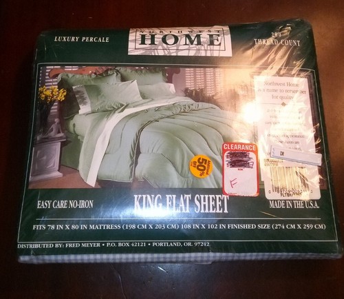 Northwest Home Vintage King Flat Sheet Blue & White Gingham Plaid 200 Count - Picture 3 of 6