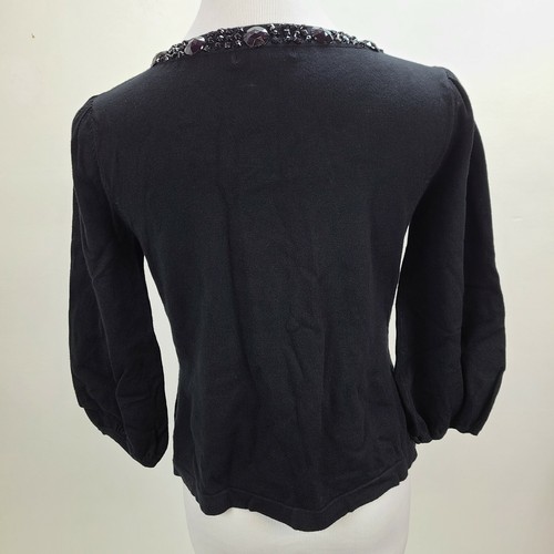 Suéter Dressbarn para mujer pequeño negro con cuentas cuello redondo manga 3/4 - Imagen 8 de 12