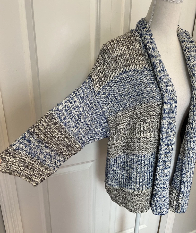 Suéter Vince Azul y Gris Marpeado Grueso Tejido Mezcla de Lana Frente Abierto XS/S Invierno Foto 3 de 4