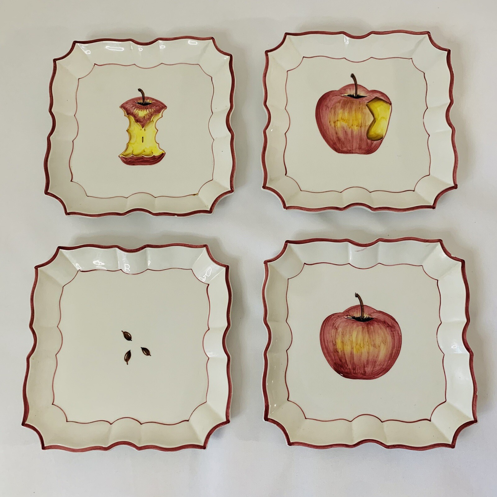 VIETRI Italy Disappearing Apple Ceramic Plate Set Square Wall Decor Vintage