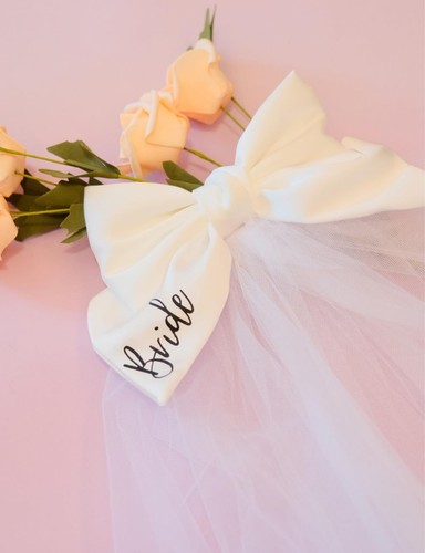 Bride Veil Bachelorette Party Decorations White Hair Bow | Bridal Shower Supp... - Picture 6 of 7