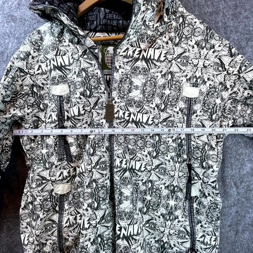 Grenade Fatigue Project Ski Jacket M White Black Hood Sketch Graffiti Snowboard - Picture 6 of 12