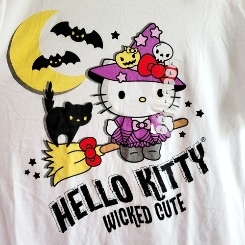Sanrio Hello Kitty Women's LARGE Wicked Cute Halloween White Tee T-shirt NEW