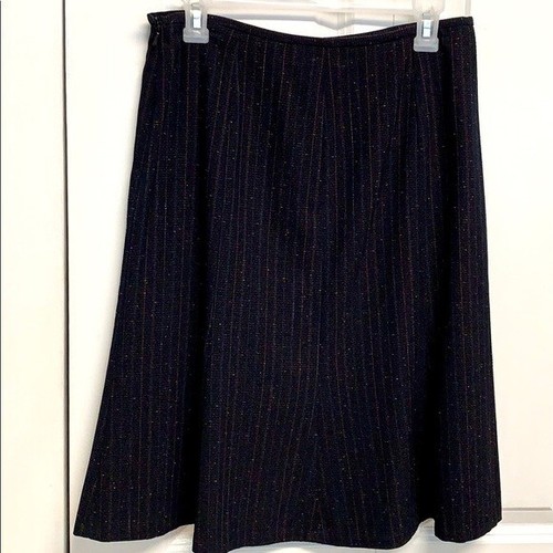 Kasper Black Tan Pinstripe Speckle Print Mid Rise Midi Flare Skirt Size 8P - Picture 4 of 6