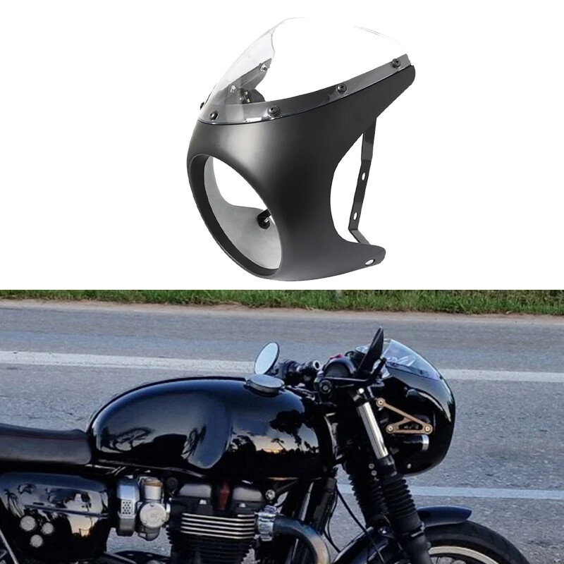 Motorrad Scheinwerferverkleidung & Windschutz – 7 Zoll, Schwarz Glänzend Mit Klarer Linse, Universal
